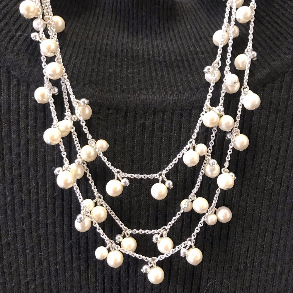 Faux Pearl 3 Tiered Necklace
